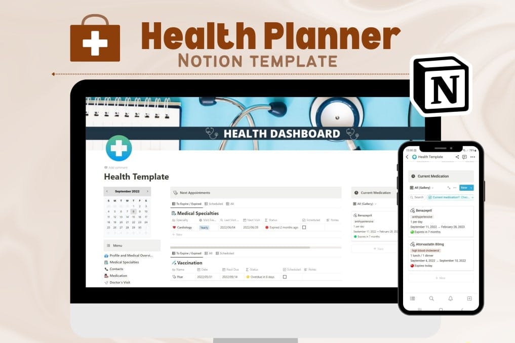 Health Planner Dashboard | Prototion | Buy Notion Template