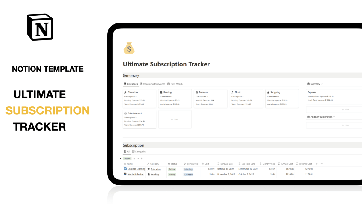 Ultimate Subscription Tracker | Prototion | Notion Template