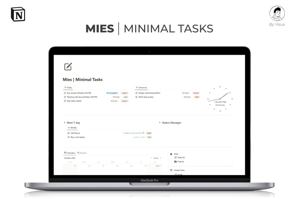Mies: Minimal task manager | Prototion | Get Notion Template
