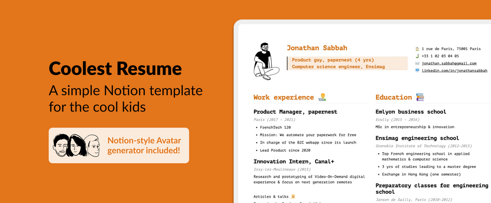 Coolest Resume/CV - Notion template